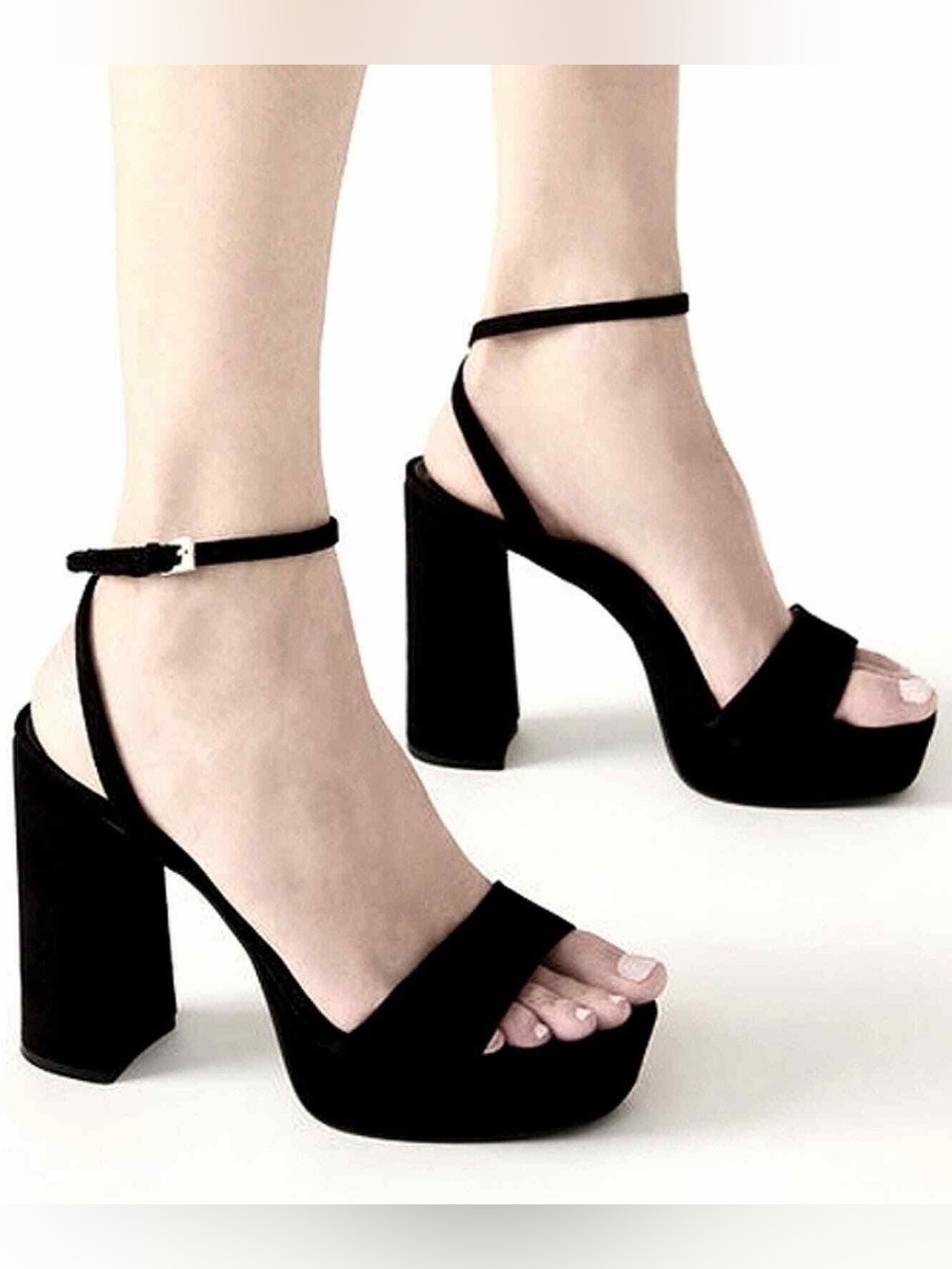Steve Madden Black Suede Strappy Block Heel Sandals